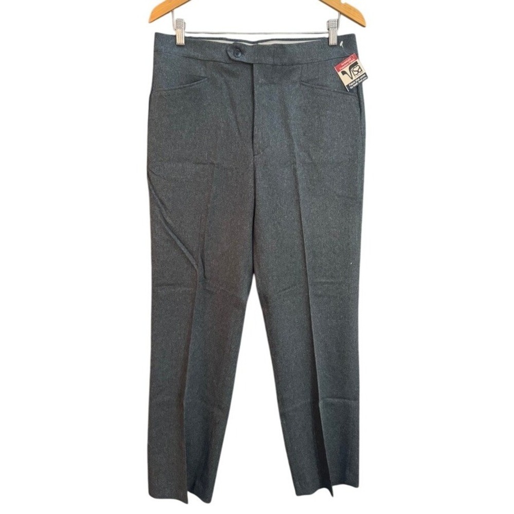 NWT PERMA PREST REG FIT W34 L31 Mens Gray Polyester Dress Pants Pleated Front